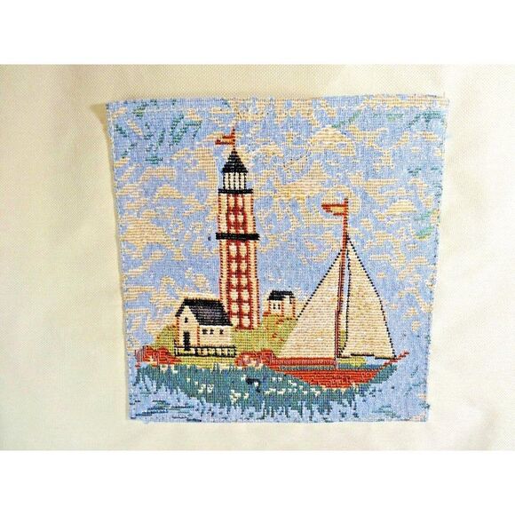 Lighthouse Tapestry Canvas Tote Bag Zippered Travel Shopping PVC Handles NEW - Picture 3 of 6